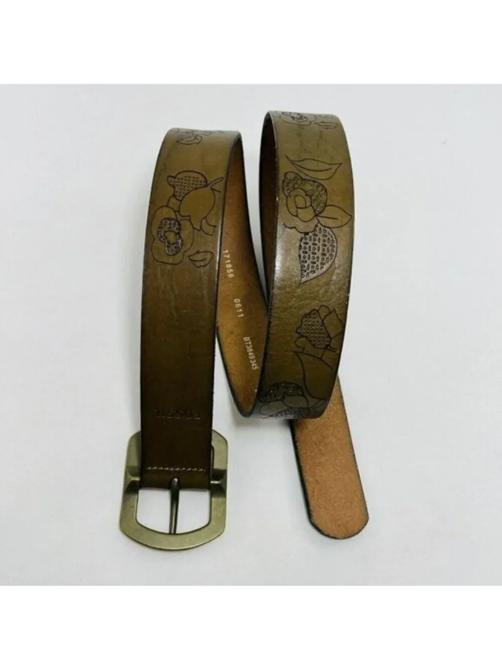 Fossil Genuine Leather Belt Size M Retro Flower Western Cowboy Cowgirl Brown Hip